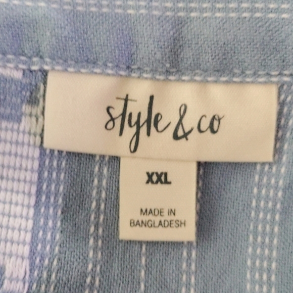 1132 Style & Co blue & white square neck tie front blouse XXL - Picture 4 of 10